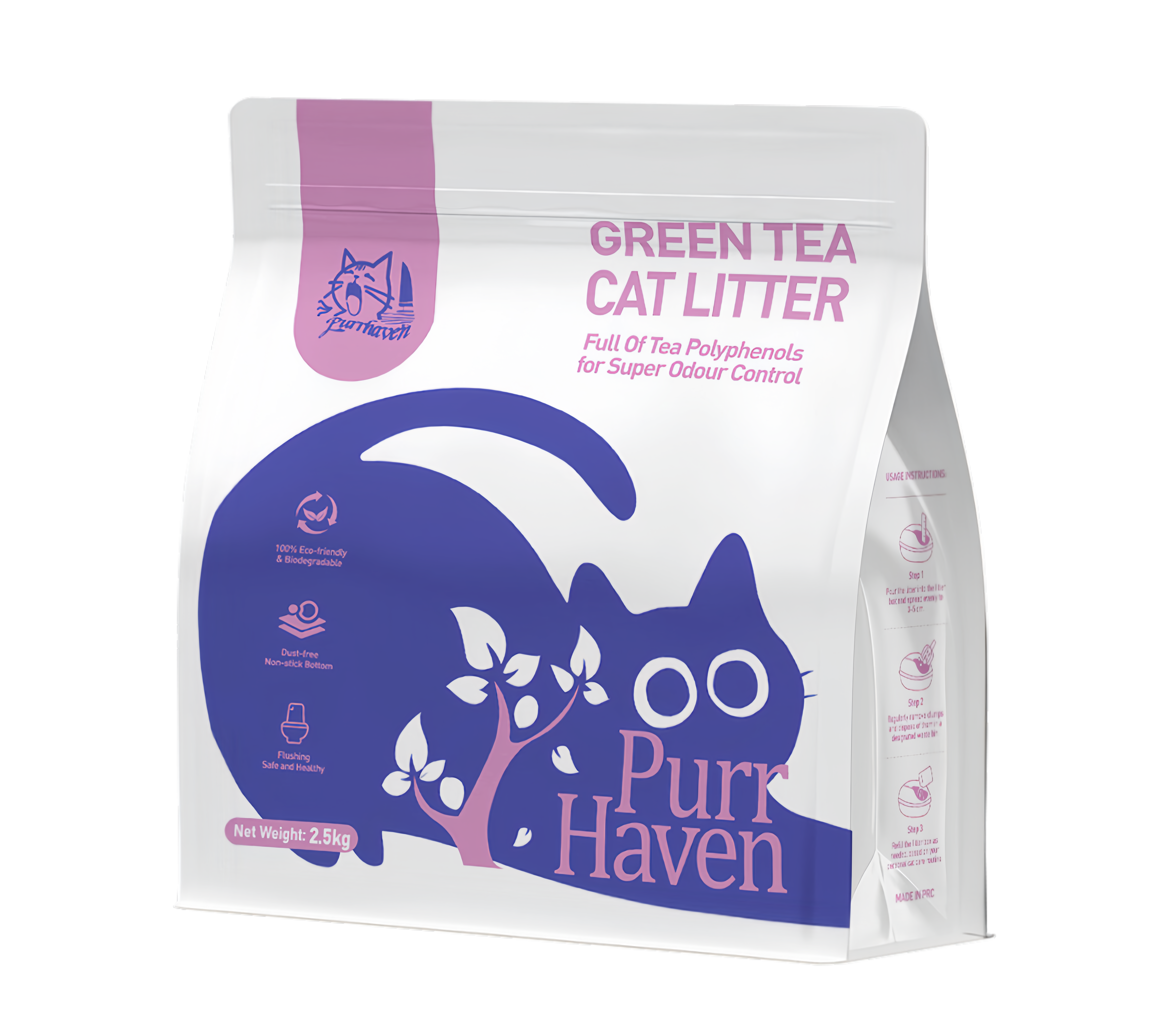 Green Tea Cat Litter | Flushable & Compostable | Natural Tea Polyphenols for Odor Control | Dust-Free, Low Tracking | Food-Grade Safe | 2.5kg