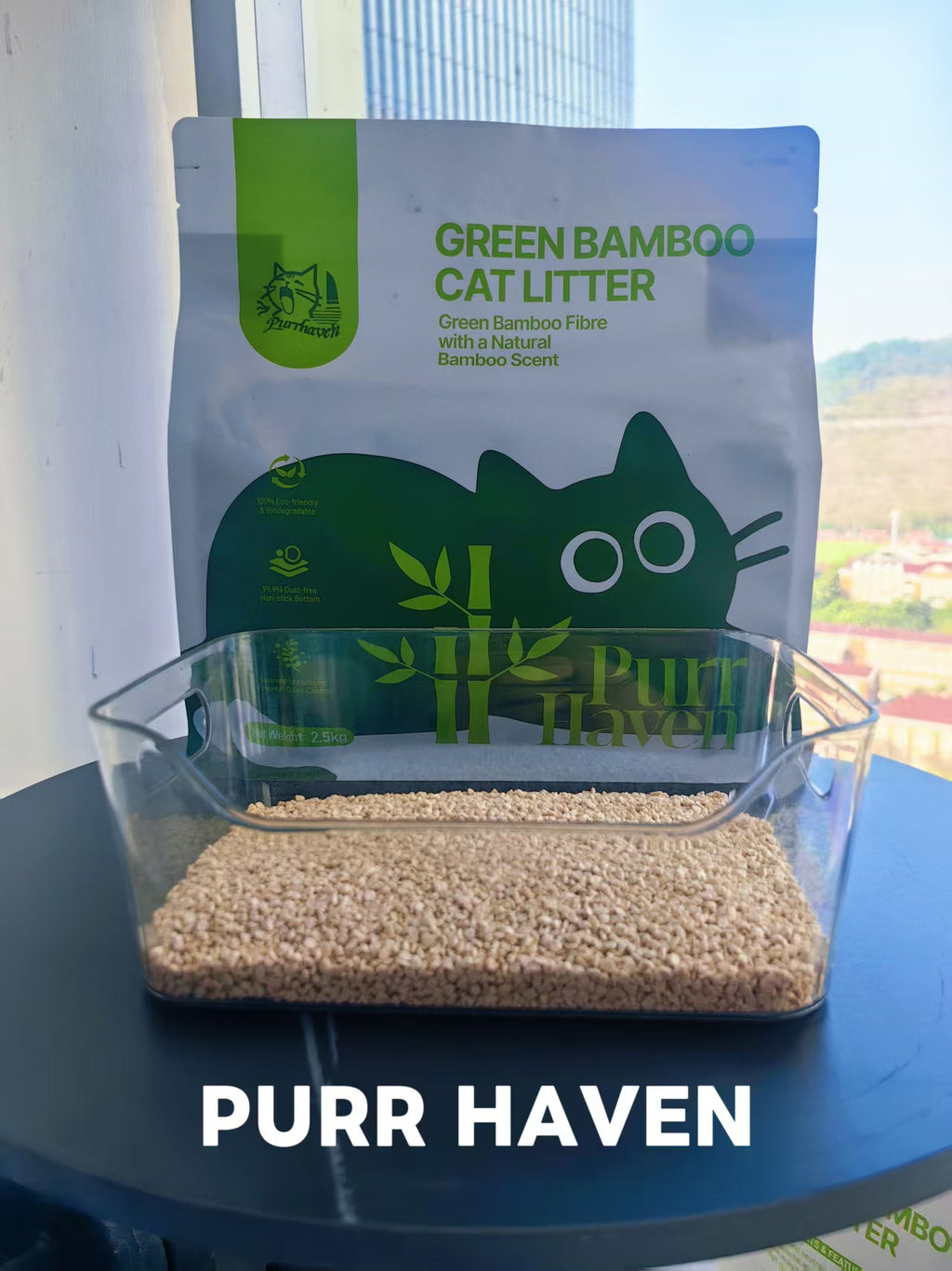 Green Bamboo Cat Litter | Natural Bamboo Quinone for Odor Control | Dust-Free, Low Tracking | Food-Grade Safe | 2.5kg