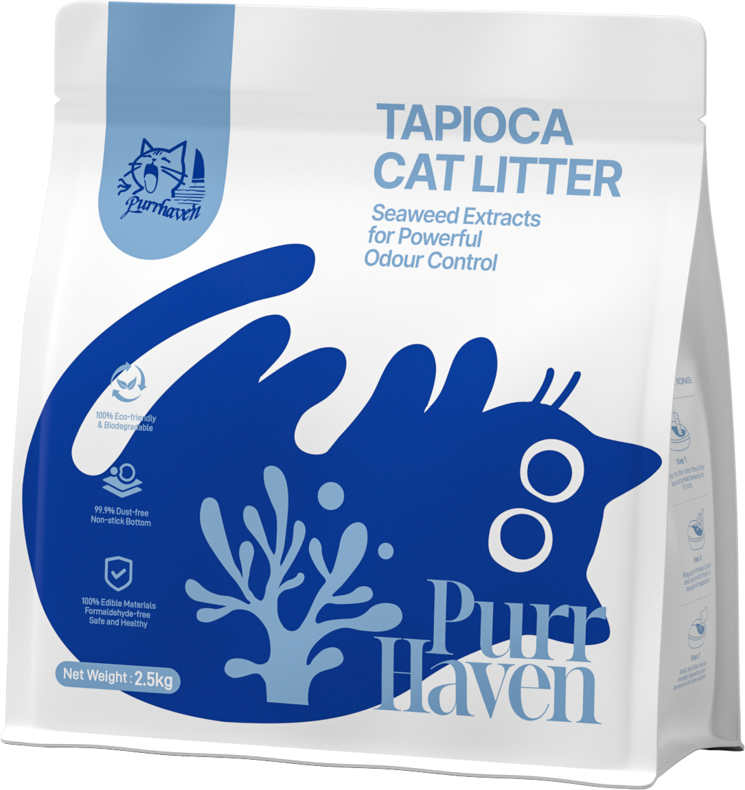 Tapioca Cat Litter with Seaweed Extract | 99.9% Dust-Free, Eco-Friendly, Non-Stick Bottom | Safe for Cats if Ingested | 2.5kg